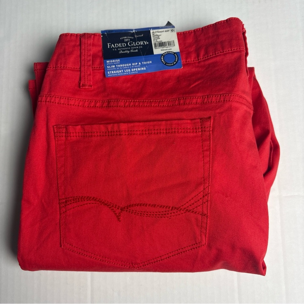 Faded Glory Women Size 18P Jeans Red Slim Straight Tummy Control New Tags